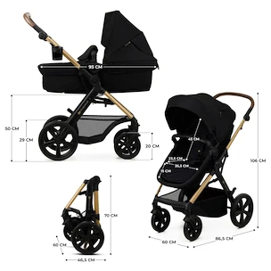 Mestni otroški voziček Kinderkraft Moov 2 3in1 Pure Black Eva Wheels
