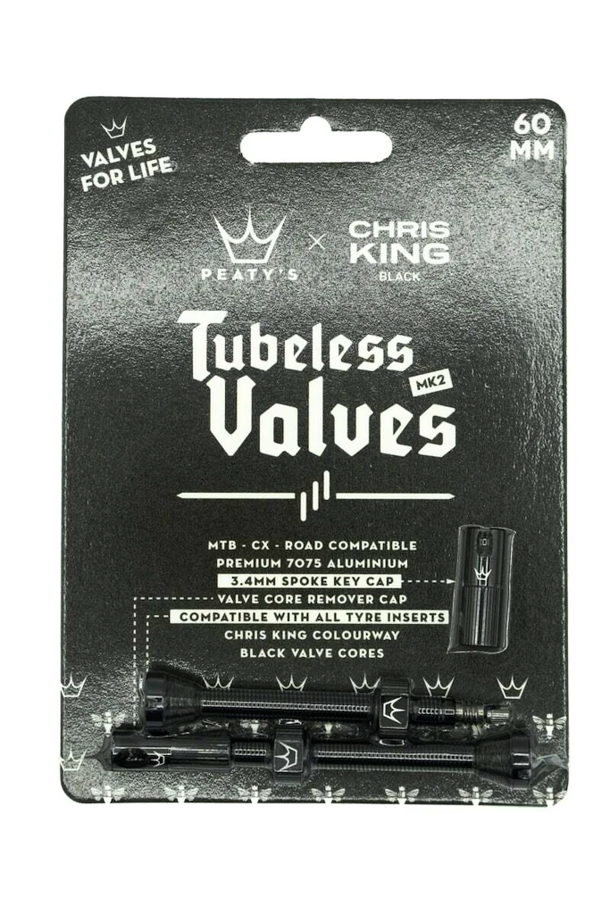 Tubeless ventil PEATY'S  X chris king (mk2) black tubeless valves 60mm (ptv2-60-blk-12)