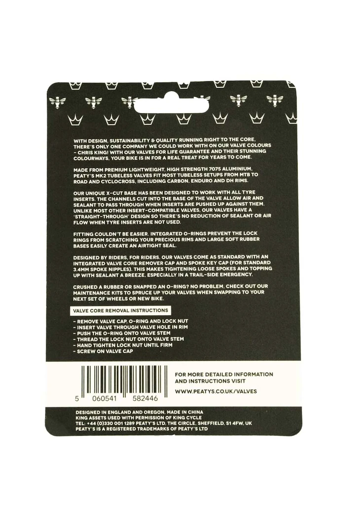 Tubeless ventil PEATY'S  X chris king (mk2) black tubeless valves 60mm (ptv2-60-blk-12)