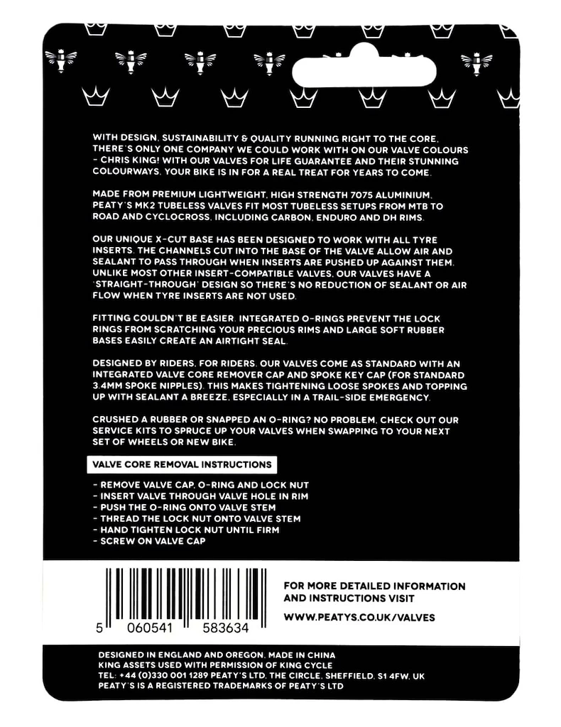 Tubeless ventil PEATY'S  X chris king (mk2) punch tubeless valves - 80mm (ptv2-80-pun-12)