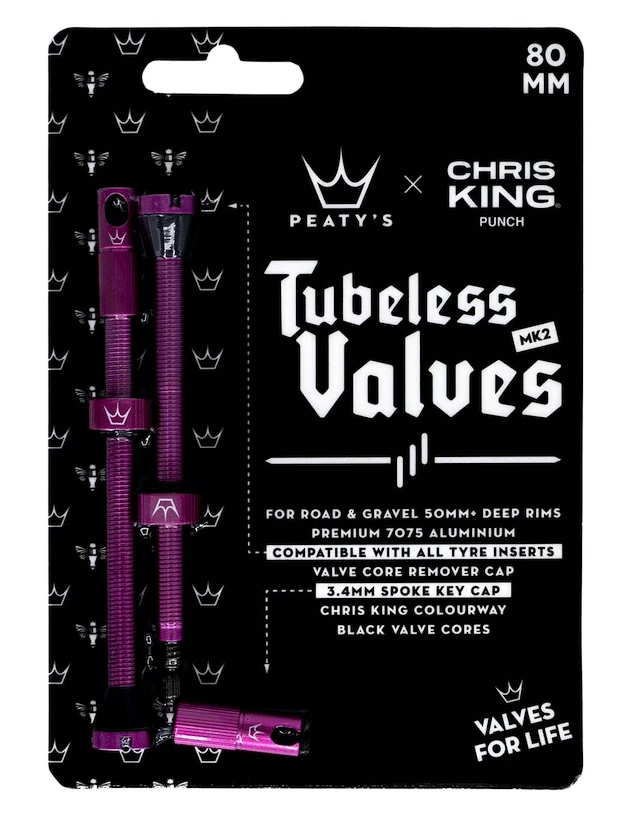 Tubeless ventil PEATY'S  X chris king (mk2) punch tubeless valves - 80mm (ptv2-80-pun-12)