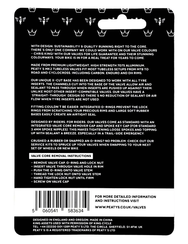 Tubeless ventil PEATY'S  X chris king (mk2) punch tubeless valves - 80mm (ptv2-80-pun-12)