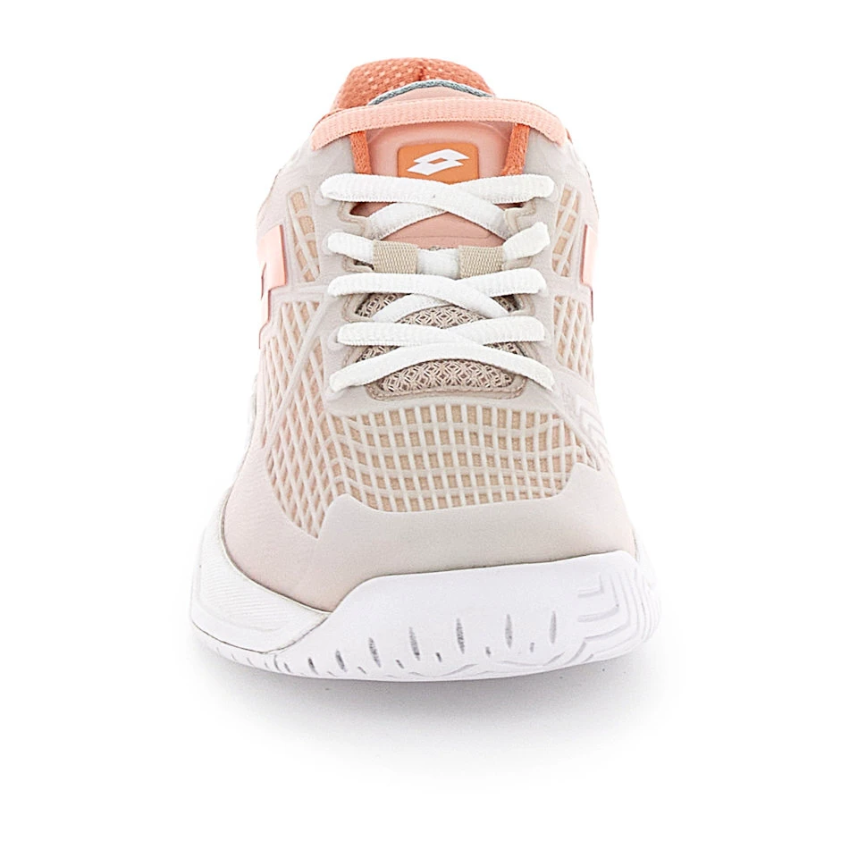 Ženska obutev za tenis Lotto Mirage 100 II SPD W White/Melon Orange
