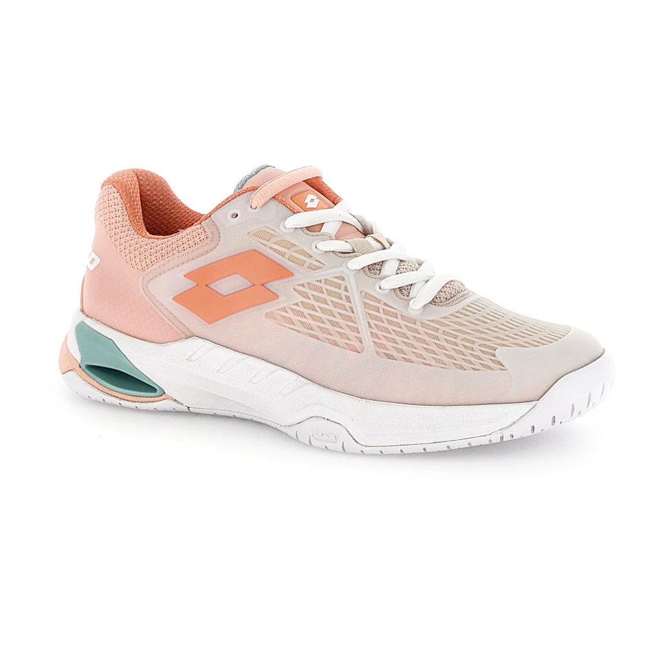 Ženska obutev za tenis Lotto Mirage 100 II SPD W White/Melon Orange