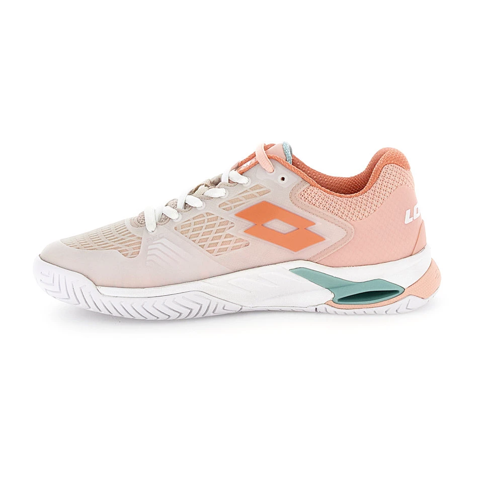 Ženska obutev za tenis Lotto Mirage 100 II SPD W White/Melon Orange