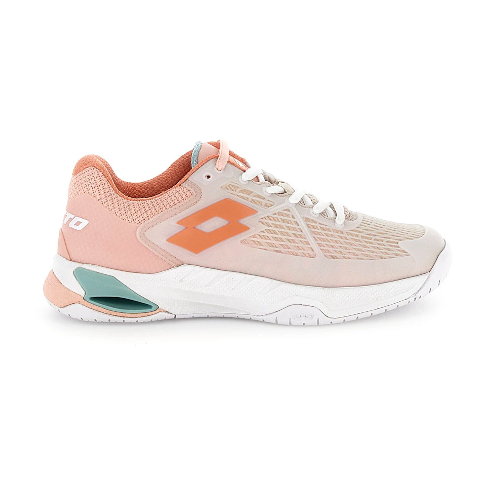 Ženska obutev za tenis Lotto Mirage 100 II SPD W White/Melon Orange