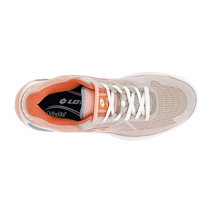 Ženska obutev za tenis Lotto Mirage 100 II SPD W White/Melon Orange