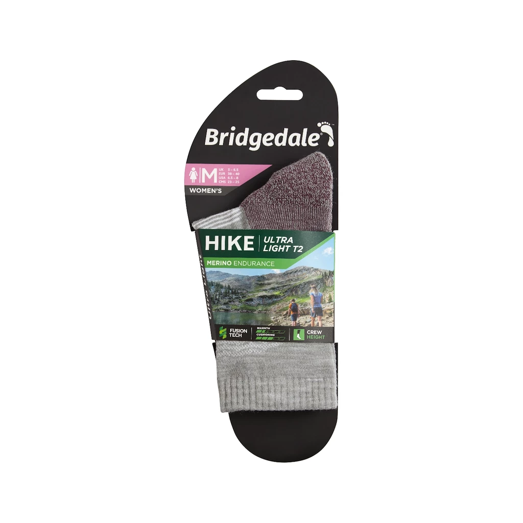 Ženske nogavice Bridgedale  Hike UL Performance Crew Original Aubergine