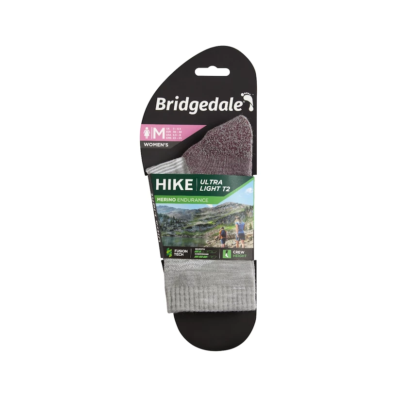 Ženske nogavice Bridgedale  Hike UL Performance Crew Original Aubergine  L